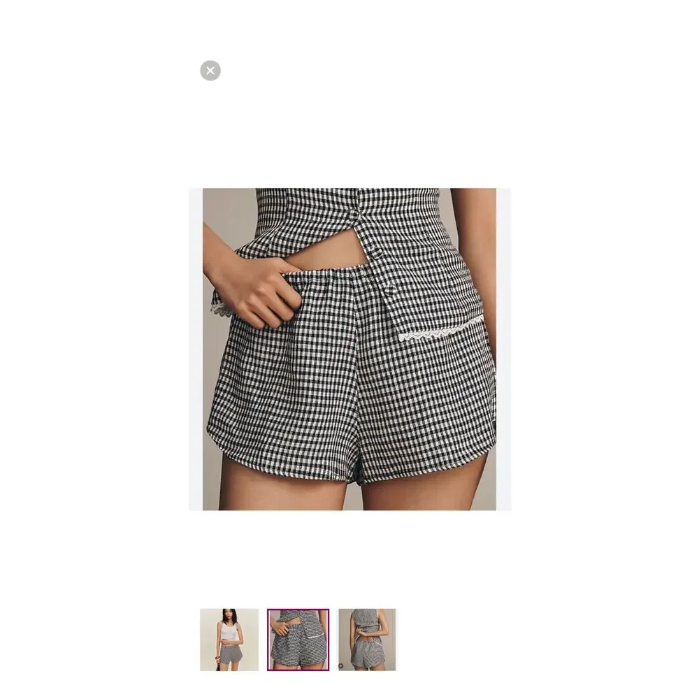 NWOT Reformation Tillie Linen Short in Black/White Check SZ S_3